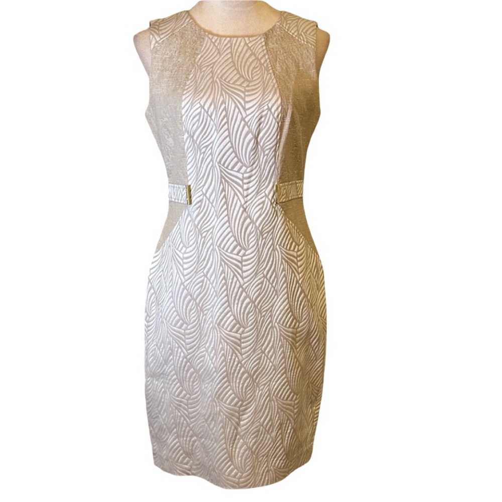 Calvin Klein Cream Leaf Pattern Midi Dress